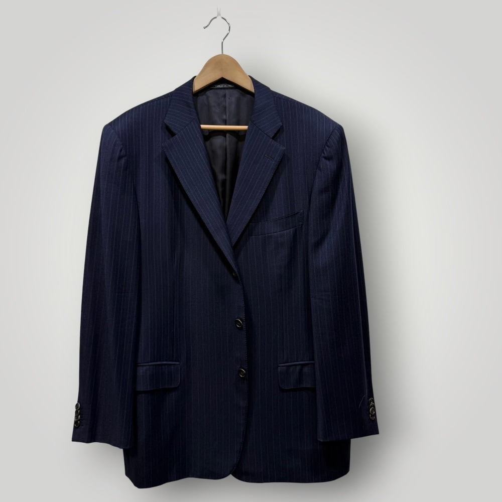 Ermenegildo Zegna Saks Fifth Avenue Navy Pinstripe Wool Cashmere Blazer 56 IT46R